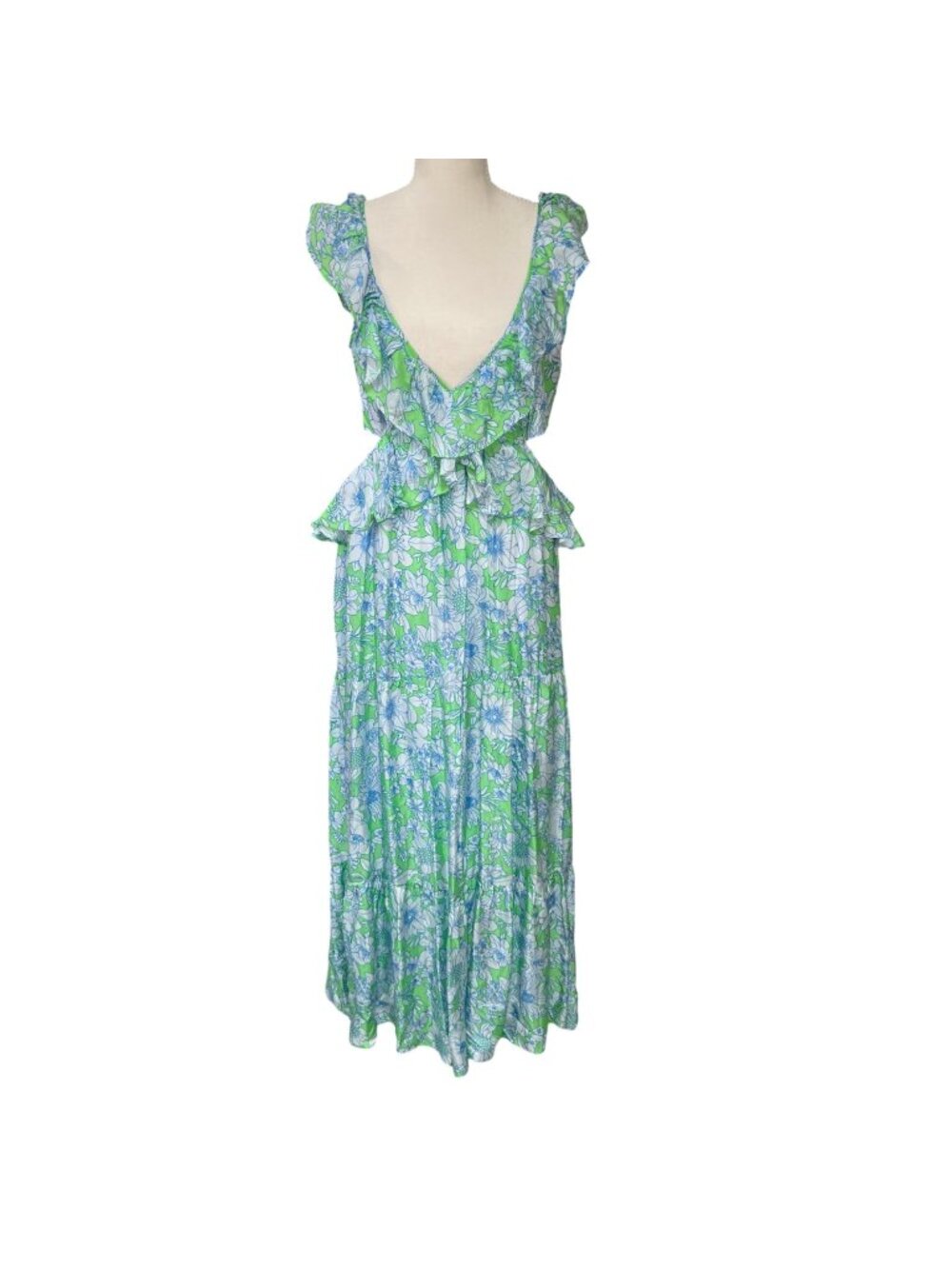 J. Crew Collection NWT Lime Floral Cutout Maxi Dress With Ruffle Sleeves Size 10